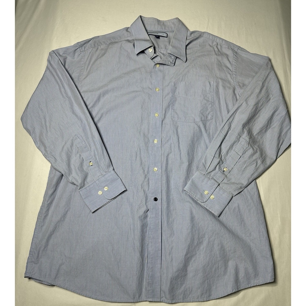 Tommy Hilfiger Long Sleeve Button Up Shirt Mens 17 34-35 Reg Blue‎ Striped